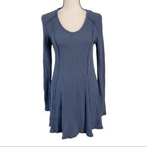 Others Follow Dusty Blue‎ V-Neck Waffle Knit Dress - Small